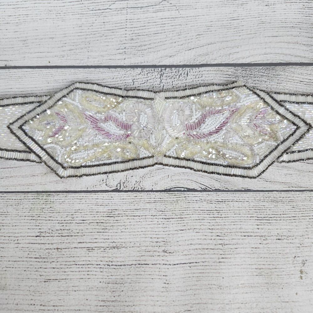 Christian Dior "Ceintures" Beaded Bridal Belt Hand Made Sequin Designer 80s Vtg